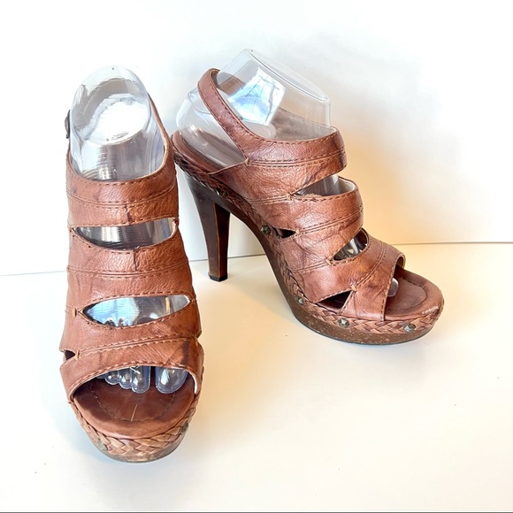 FRYE Leather Dara Stitch Campus Platform Cut Out Sandals—SZ. 10 - Picture 1 of 13